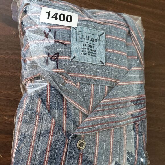 LL Bean Button Down Shirt Mens XL Blue Red Stripe Cotton Classic Light 52x31 - Picture 11 of 11